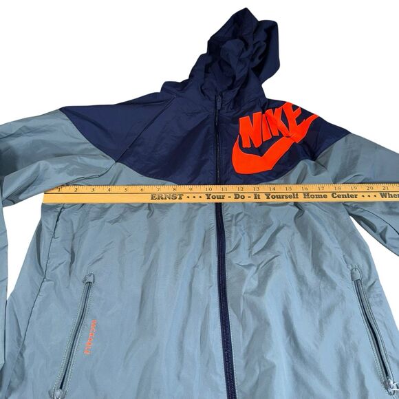 Nike Packable Running Wind Rain Jacket Womens XL‎ Hooded Big Logo Blue Gray - Picture 4 of 11